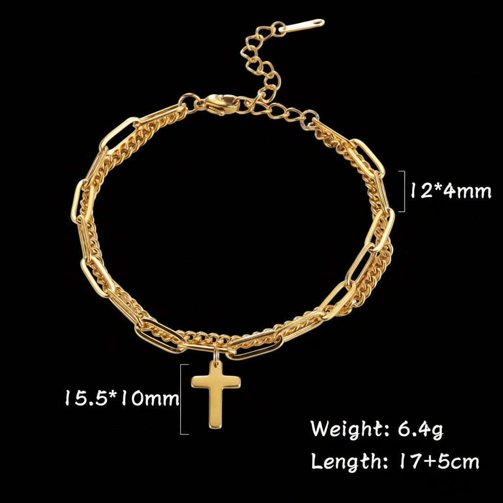 Double Layer Twin Cross Bracelet