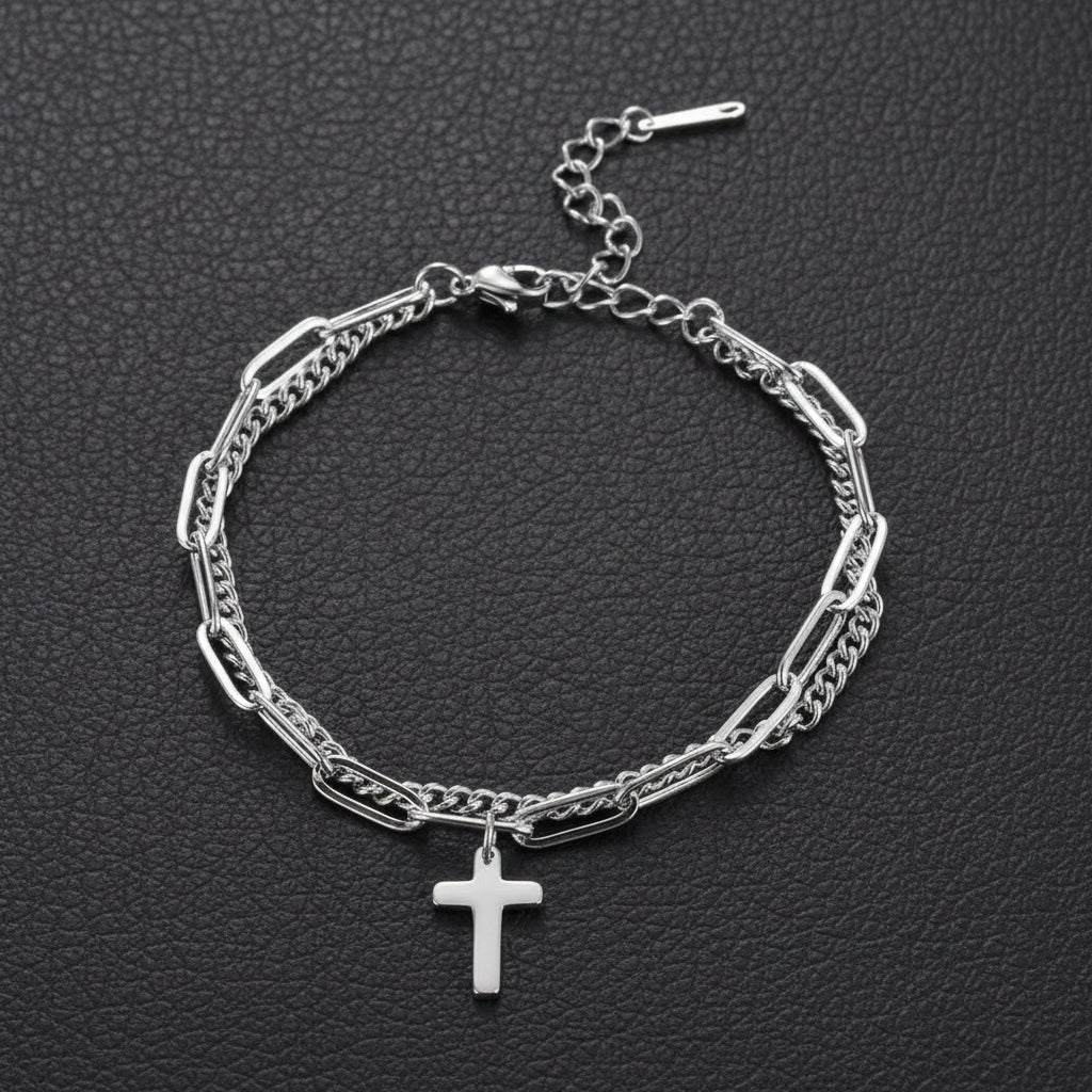 Double Layer Twin Cross Bracelet