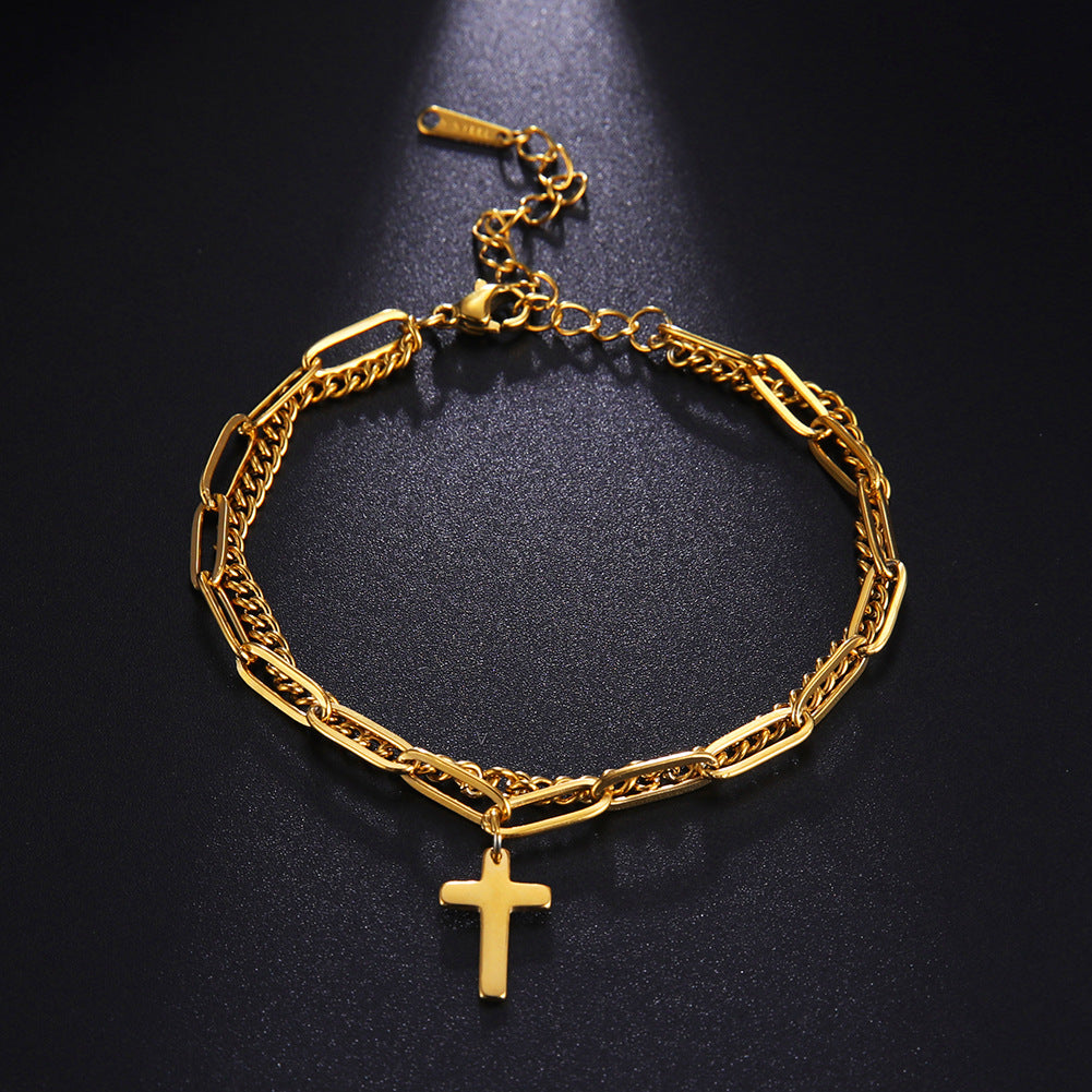 Double Layer Twin Cross Bracelet